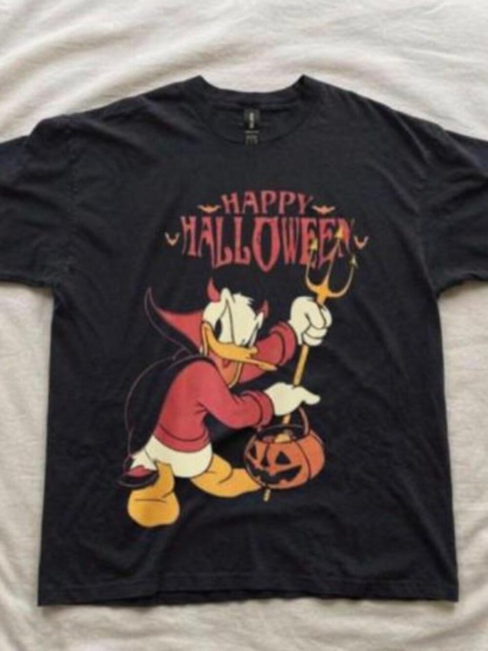 Vintage Disney Donald Duck Halloween T-Shirt Black Graphic Tee Spooky Y2K